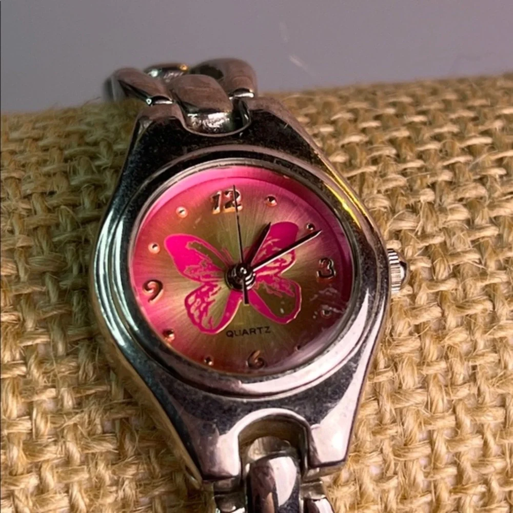 Ladies Silver- Pink and Gold Butterfly Quartz Watch Not tested
